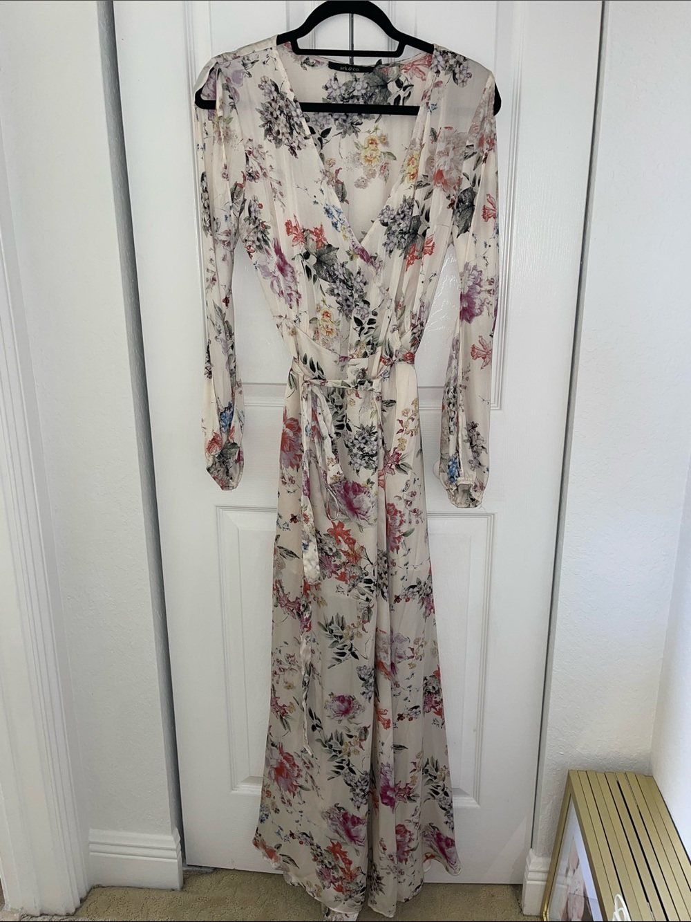 Ark & Co Cream Floral Wrap Maxi Dress with Tie Waist